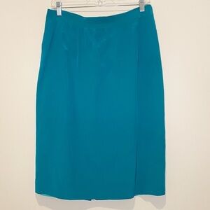 Vintage 100% Silk Turquoise Blue‎ Pencil Lined Skirt Size 10